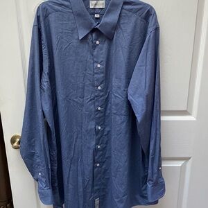 D  Alexander Lloyd blue long sleeve button front shirt size 18  1/2. Tall.  EUC